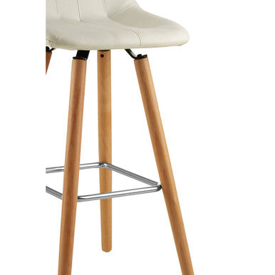 Orsina Stockholm White Faux Leather Bar Stool with Beechwood Legs