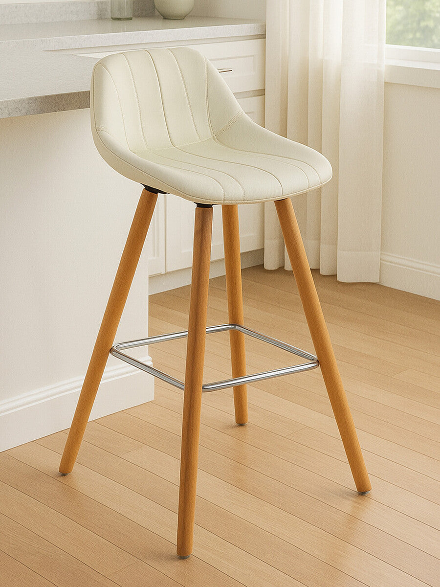 Orsina Stockholm White Faux Leather Bar Stool with Beechwood Legs