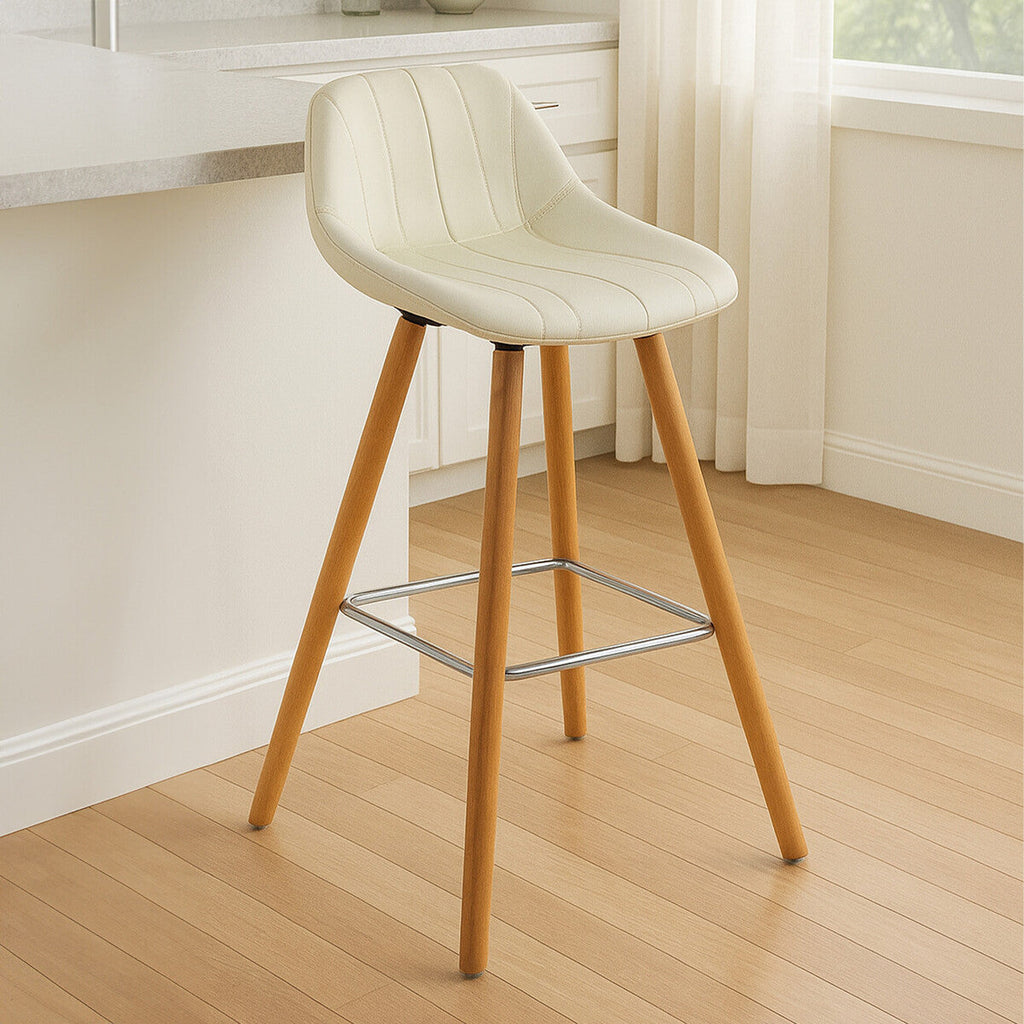 Orsina Stockholm White Faux Leather Bar Stool with Beechwood Legs