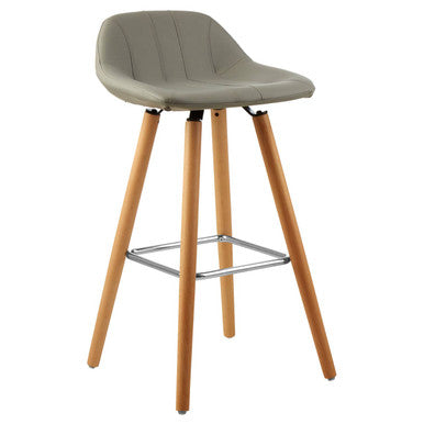 Orsina Stockholm Grey Faux Leather Bar Stool with Beechwood Base