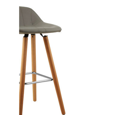 Orsina Stockholm Grey Faux Leather Bar Stool with Beechwood Base