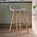 Orsina Stockholm Grey Faux Leather Bar Stool with Beechwood Base
