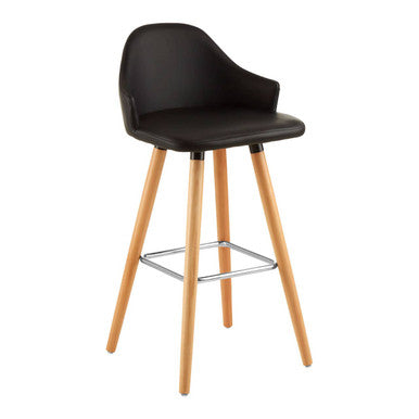 Orsina Stockholm Black Curved Backrest Bar Stool with Beechwood Legs
