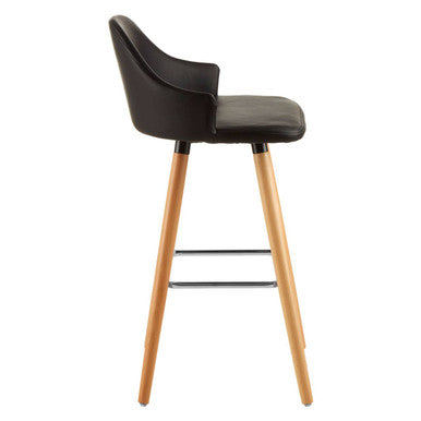 Orsina Stockholm Black Curved Backrest Bar Stool with Beechwood Legs