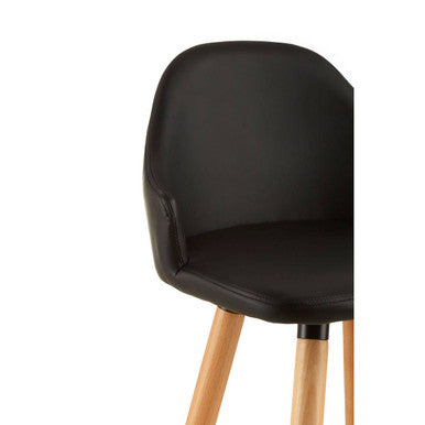 Orsina Stockholm Black Curved Backrest Bar Stool with Beechwood Legs