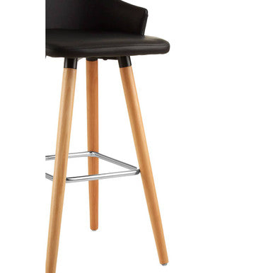 Orsina Stockholm Black Curved Backrest Bar Stool with Beechwood Legs