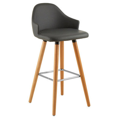 Orsina Stockholm Grey Faux Leather Bar Stool with Beechwood Legs