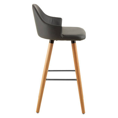 Orsina Stockholm Grey Faux Leather Bar Stool with Beechwood Legs