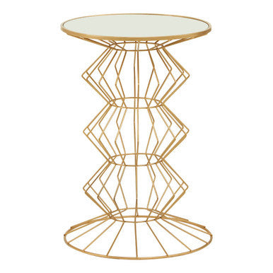 Orsina Yaxi Gold Side Table – Mirrored Glass Top & Metal Wireframe
