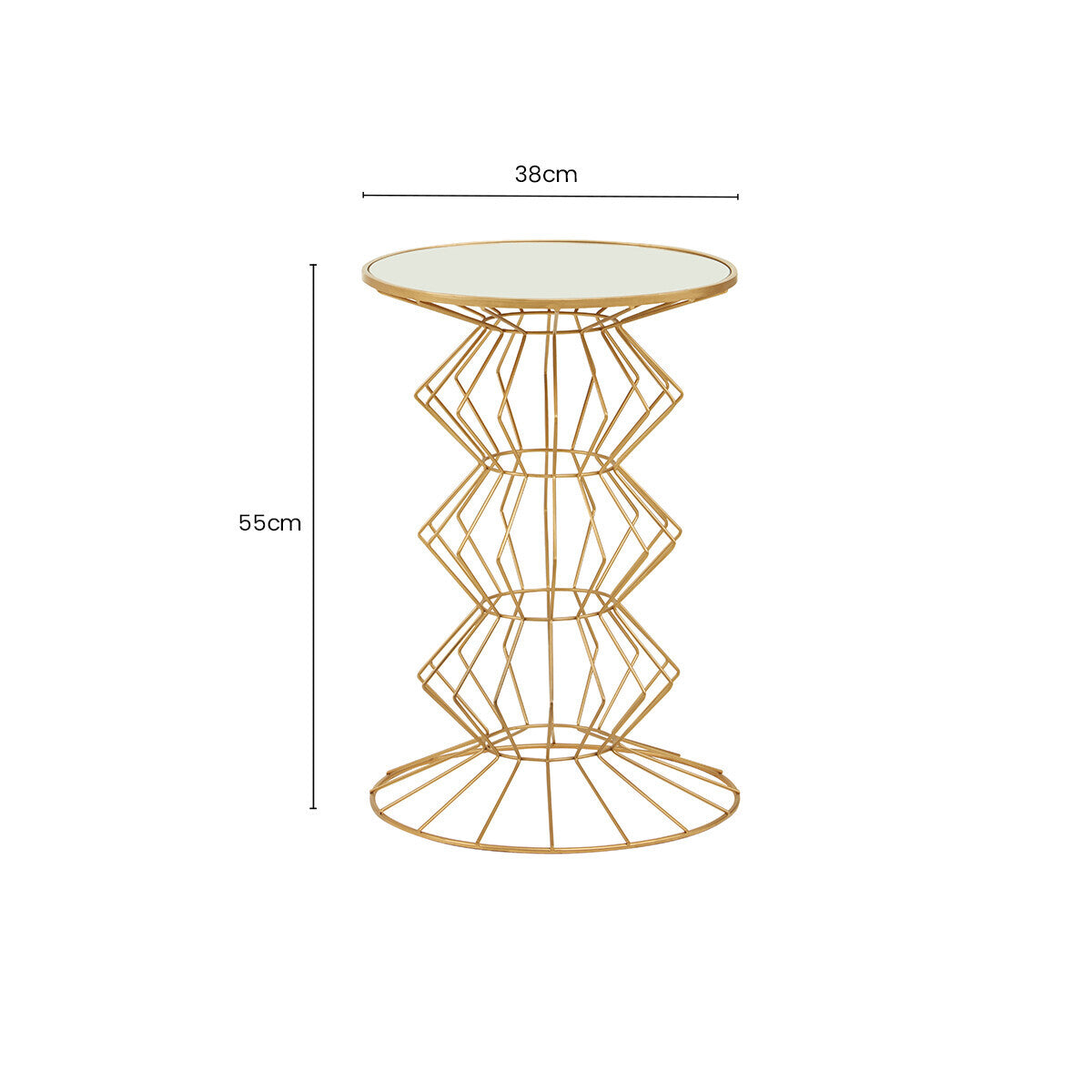 Orsina Yaxi Gold Side Table – Mirrored Glass Top & Metal Wireframe