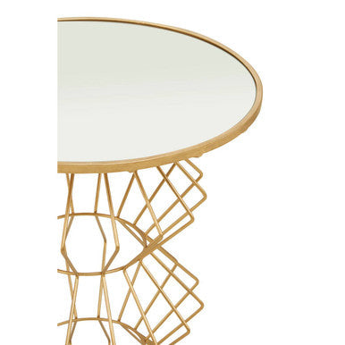 Orsina Yaxi Gold Side Table – Mirrored Glass Top & Metal Wireframe