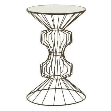 Orsina Yaxi Mirrored Side Table – Black Metal Wireframe Accent Table