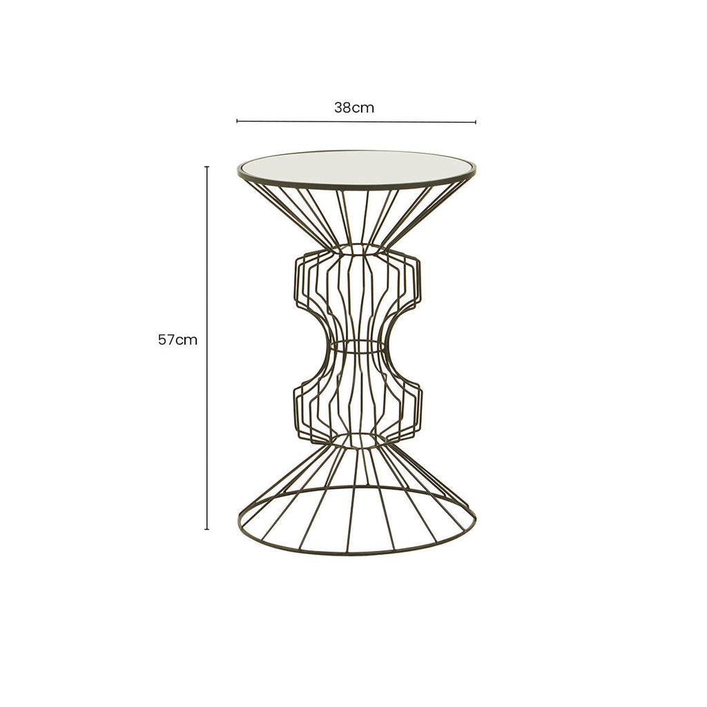 Orsina Yaxi Mirrored Side Table – Black Metal Wireframe Accent Table