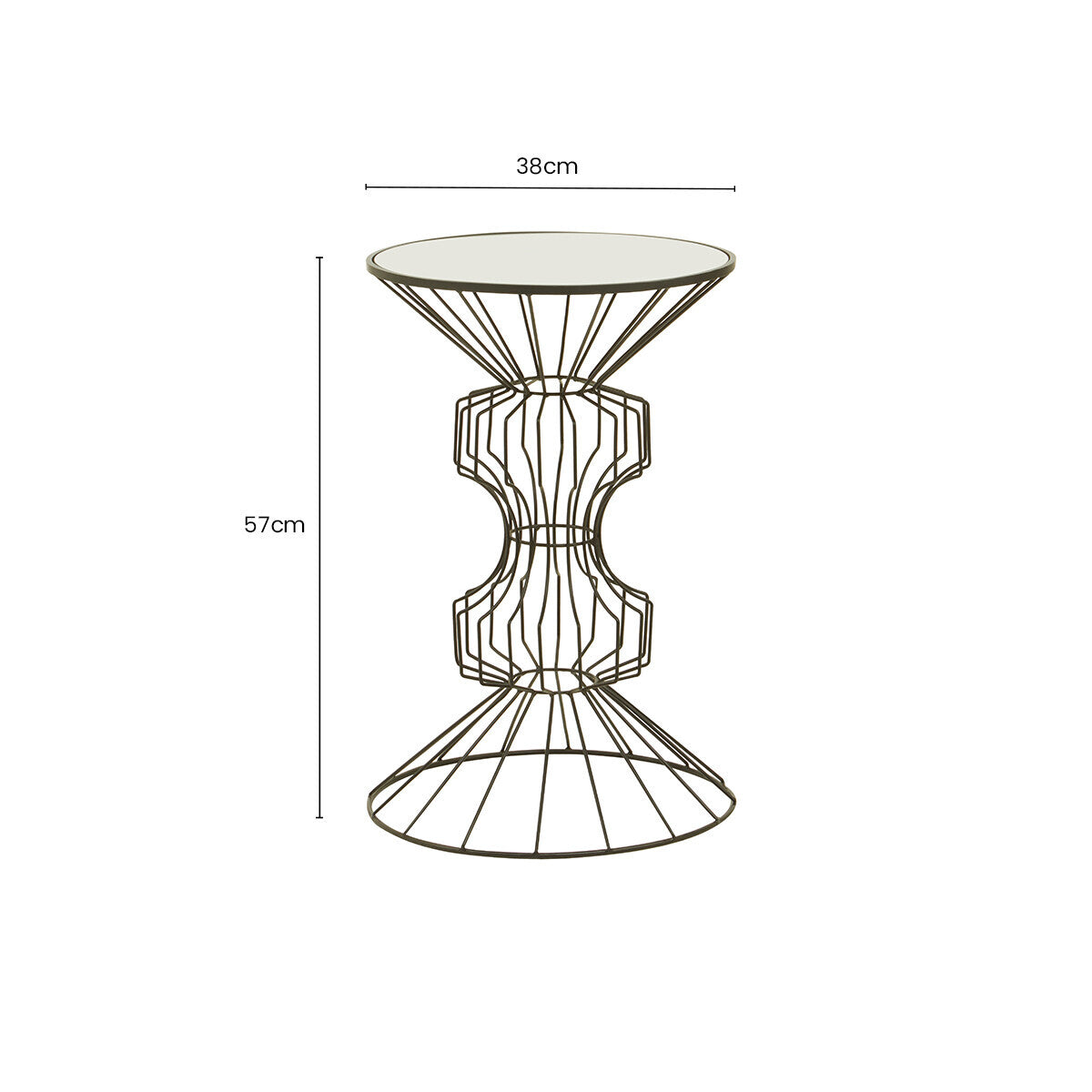 Orsina Yaxi Mirrored Side Table – Black Metal Wireframe Accent Table