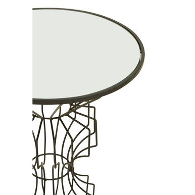 Orsina Yaxi Mirrored Side Table – Black Metal Wireframe Accent Table