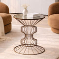 Orsina Yaxi Mirrored Side Table – Black Metal Wireframe Accent Table