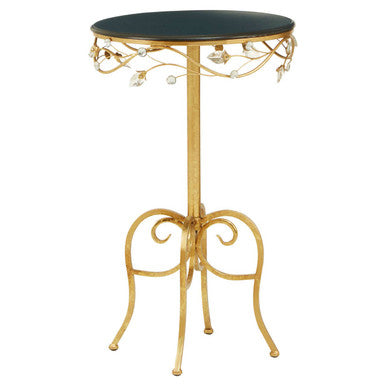 Orsina Yaxi Round Side Table – Gold Metal Frame with Black Top