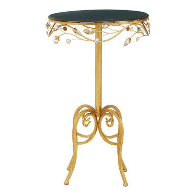 Orsina Yaxi Round Side Table – Gold Metal Frame with Black Top