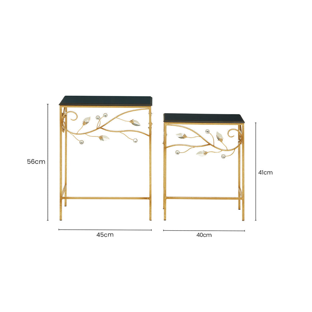 Orsina Yaxi Gold Branch Side Tables with Black Wood Top – Set of 2