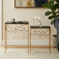Orsina Yaxi Gold Branch Side Tables with Black Wood Top – Set of 2