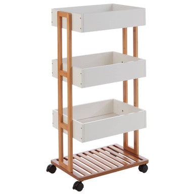 Orsina Nostra 4-Tier Storage Trolley – Bamboo & White Rolling Cart