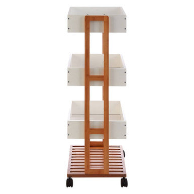 Orsina Nostra 4-Tier Storage Trolley – Bamboo & White Rolling Cart