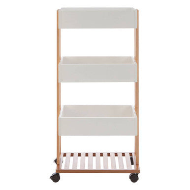 Orsina Nostra 4-Tier Storage Trolley – Bamboo & White Rolling Cart