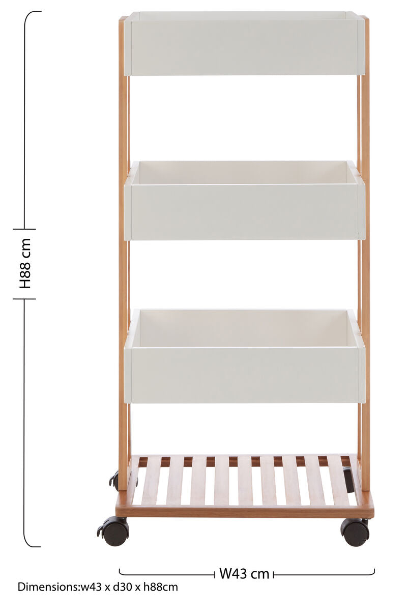 Orsina Nostra 4-Tier Storage Trolley – Bamboo & White Rolling Cart