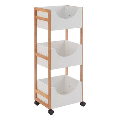 Orsina Nostra 3-Tier Storage Trolley – Bamboo & White Mobile Cart