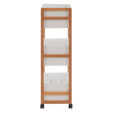 Orsina Nostra 3-Tier Storage Trolley – Bamboo & White Mobile Cart