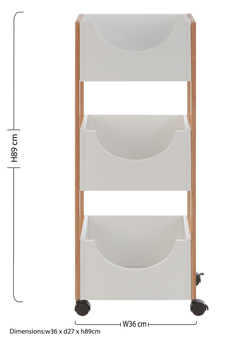Orsina Nostra 3-Tier Storage Trolley – Bamboo & White Mobile Cart