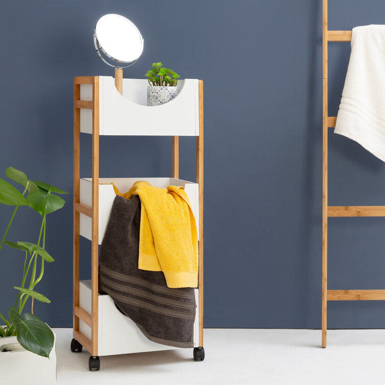Orsina Nostra 3-Tier Storage Trolley – Bamboo & White Mobile Cart