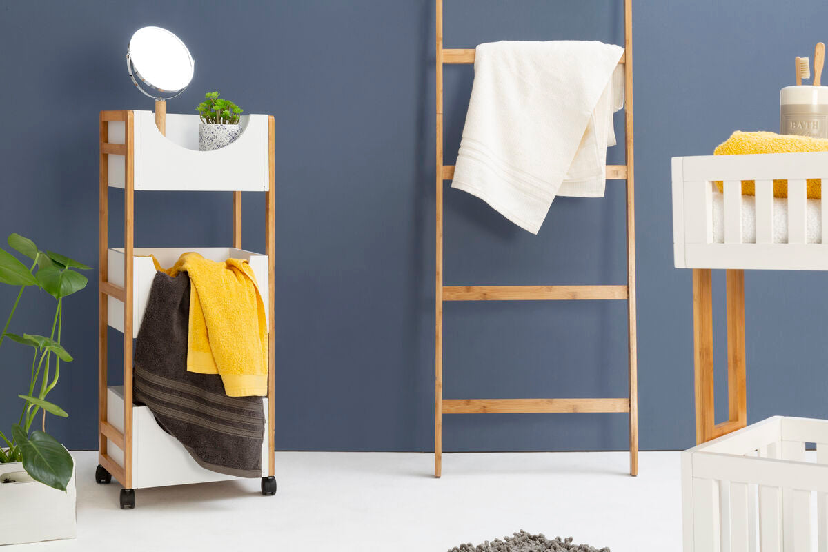 Orsina Nostra 3-Tier Storage Trolley – Bamboo & White Mobile Cart