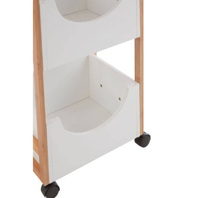 Orsina Nostra 3-Tier Storage Trolley – Bamboo & White Mobile Cart