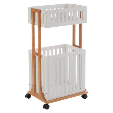 Orsina Nostra 2-Tier Storage Trolley – Bamboo & White Mobile Organizer