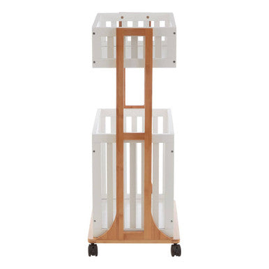 Orsina Nostra 2-Tier Storage Trolley – Bamboo & White Mobile Organizer