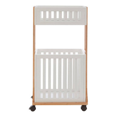 Orsina Nostra 2-Tier Storage Trolley – Bamboo & White Mobile Organizer