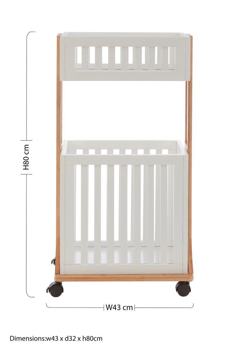 Orsina Nostra 2-Tier Storage Trolley – Bamboo & White Mobile Organizer