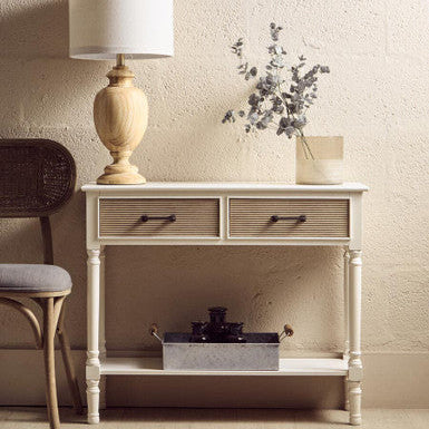 Orsina Heritage White Wood Console Table with 2 Carved Drawers