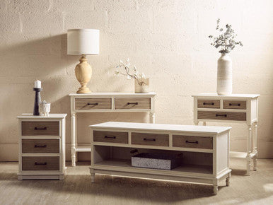Orsina Heritage White Wood Console Table with 2 Carved Drawers