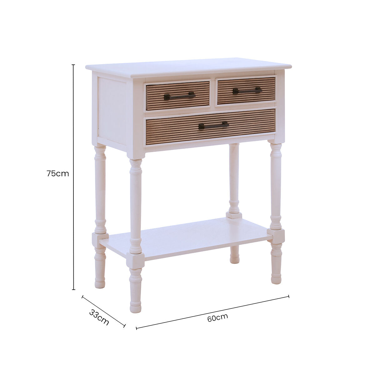 Orsina Heritage White Wood Console Table with 3 Carved Drawers