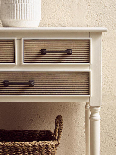 Orsina Heritage White Wood Console Table with 3 Carved Drawers