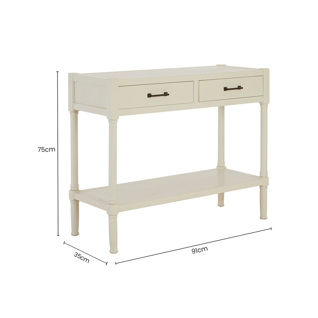Orsina Heritage White Wooden Console Table with 2 Drawers & Shelf