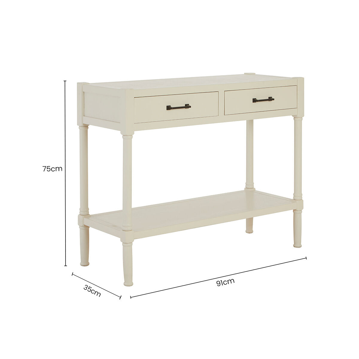 Orsina Heritage White Wooden Console Table with 2 Drawers & Shelf