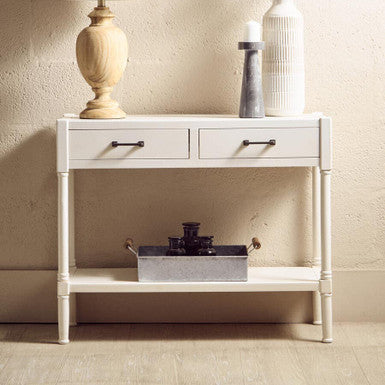 Orsina Heritage White Wooden Console Table with 2 Drawers & Shelf