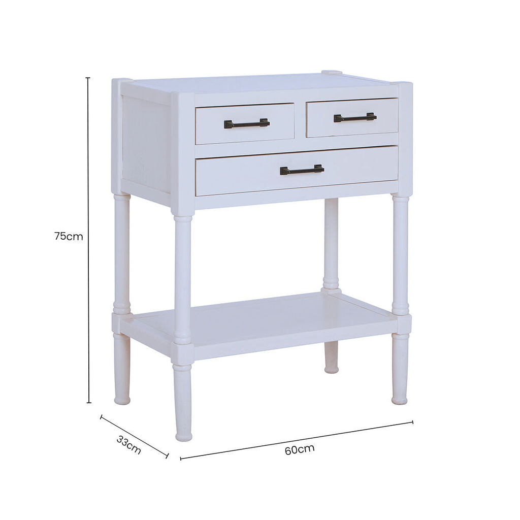 Orsina Heritage Console Table – Pearl White Wood with 3 Drawers