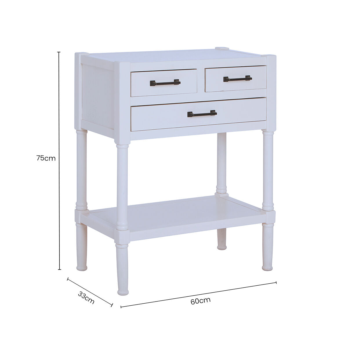 Orsina Heritage Console Table – Pearl White Wood with 3 Drawers