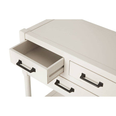 Orsina Heritage Console Table – Pearl White Wood with 3 Drawers