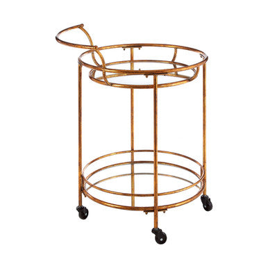 Orsina Hadley 2-Tier Gold Drinks Trolley | Round Mirrored Bar Cart