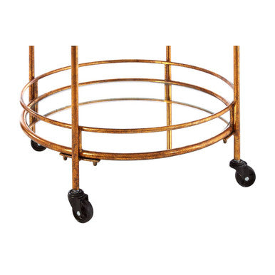 Orsina Hadley 2-Tier Gold Drinks Trolley | Round Mirrored Bar Cart